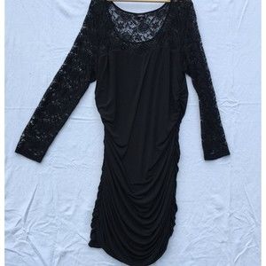 Torrid Black Lace Sleeves Ruched Dress Size 3 Party